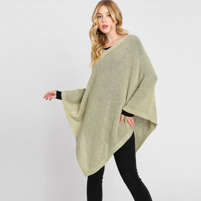 Fashnzfab Solid Knit Loose Fit Poncho In Green