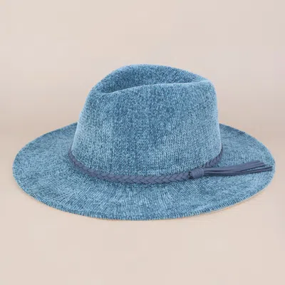 Fashnzfab Solid Knit Panama Hat In Blue