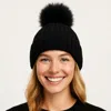 Fashnzfab Solid Knit Pom Pom Winter Beanie Hat In Black