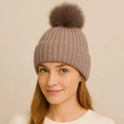 Fashnzfab Solid Knit Pom Pom Winter Beanie Hat In Brown