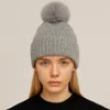 Fashnzfab Solid Knit Pom Pom Winter Beanie Hat In Gray