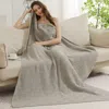 Fashnzfab Solid Knit Throw Blanket In Gray