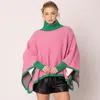 Fashnzfab Solid Knit Turtleneck Poncho In Multi