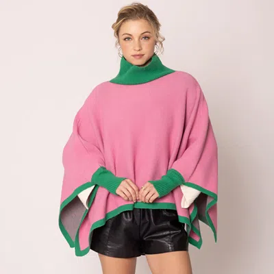 Fashnzfab Solid Knit Turtleneck Poncho In Multi