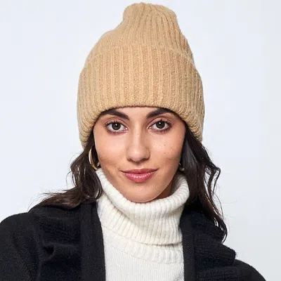 Fashnzfab Solid Knitted Beanie Hat In Beige