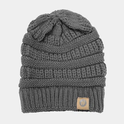 Fashnzfab Solid Knitted Hashtag Beanie Hat In Pink