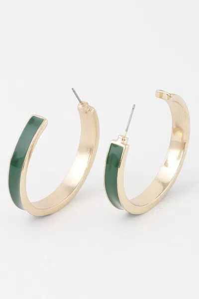 Fashnzfab Solid Lined Hoop Earrings In Green