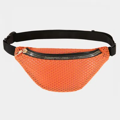 Fashnzfab Solid Mesh Fanny Pack In Orange