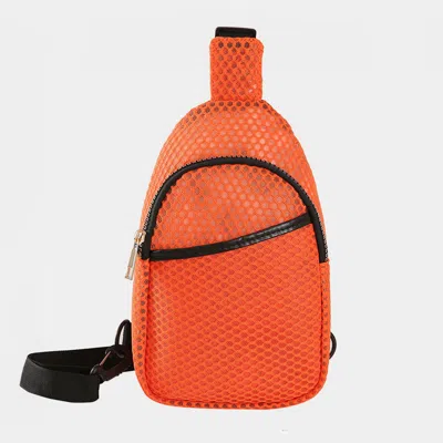 Fashnzfab Solid Mesh Sling Bag In Orange
