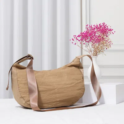 Fashnzfab Solid Nylon Sling Bag / Crossbody Bag In Sand