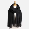 Fashnzfab Solid Oblong Scarf With Tassels In Black