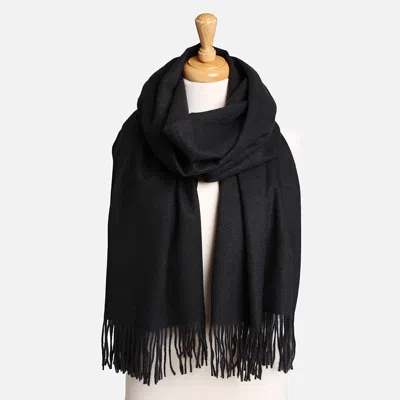 Fashnzfab Solid Oblong Scarf With Tassels In Black
