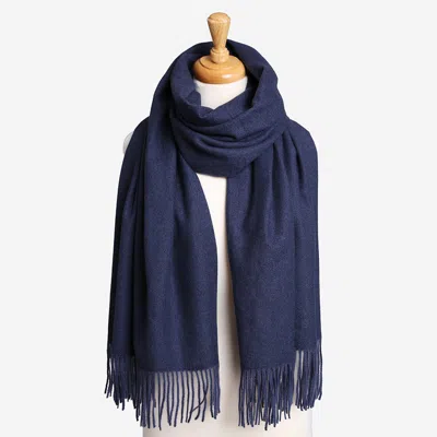 Fashnzfab Solid Oblong Scarf With Tassels In Blue