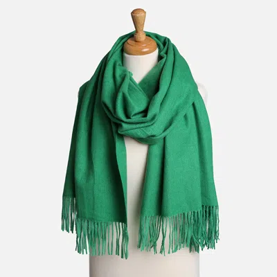 Fashnzfab Solid Oblong Scarf With Tassels In Green