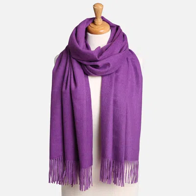 Fashnzfab Solid Oblong Scarf With Tassels In Purple