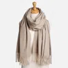 Fashnzfab Solid Oblong Scarf With Tassels In Sand