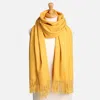 Fashnzfab Solid Oblong Scarf With Tassels In Yellow