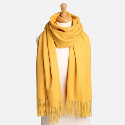 Fashnzfab Solid Oblong Scarf With Tassels In Yellow