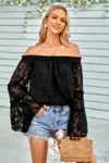 Fashnzfab Solid Off Shoulder Flared Sleeve Flowy Blouse