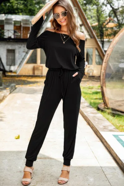 Fashnzfab Solid Off Shoulder Long Sleeve Fit Jumpsuit