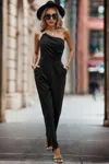 Fashnzfab Solid One Slash Shoulder Ruched Sleeveless Jumpsuit