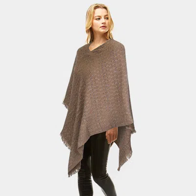 Fashnzfab Solid Plaid Poncho In Gray