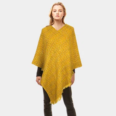Fashnzfab Solid Plaid Poncho In Yellow