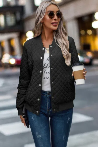 Fashnzfab Solid Plaid Stitch Pockets Bomber Jacket