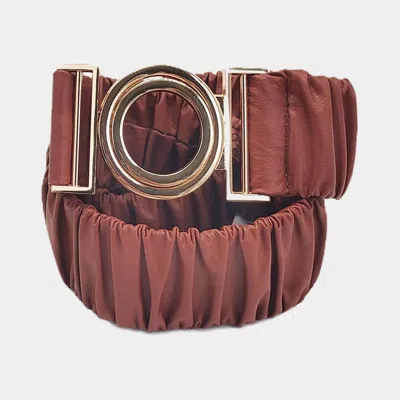 Fashnzfab Solid Pleated Faux Leather Scrunch Stretch Elastic Belt In Brown