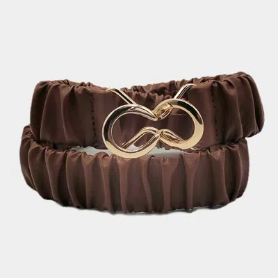 Fashnzfab Solid Pleated Faux Leather Scrunch Stretch Elastic Belt In Brown