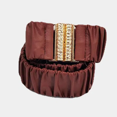 Fashnzfab Solid Pleated Faux Leather Scrunch Stretch Elastic Belt In Burgundy