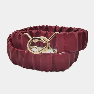 Fashnzfab Solid Pleated Faux Leather Scrunch Stretch Elastic Belt In Red