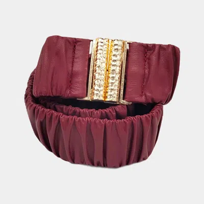 Fashnzfab Solid Pleated Faux Leather Scrunch Stretch Elastic Belt In Red