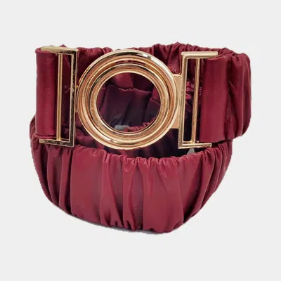 Fashnzfab Solid Pleated Faux Leather Scrunch Stretch Elastic Belt In Red