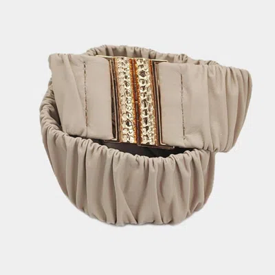 Fashnzfab Solid Pleated Faux Leather Scrunch Stretch Elastic Belt In Sand