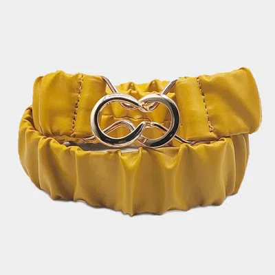 Fashnzfab Solid Pleated Faux Leather Scrunch Stretch Elastic Belt In Yellow