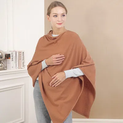 Fashnzfab Solid Poncho In Brown