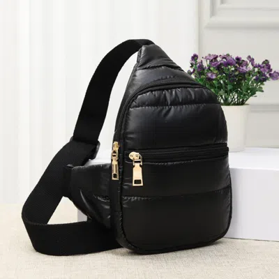 Fashnzfab Solid Puffer Mini Sling Bag In Black