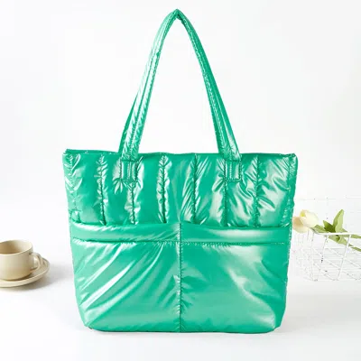 Fashnzfab Solid Puffer Tote / Shoulder Bag In Green