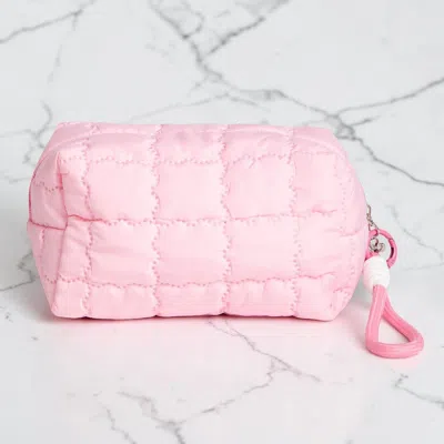 Fashnzfab Solid Quilted Cosmetic Pouch Bag In Pink