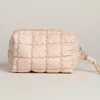 Fashnzfab Solid Quilted Cosmetic Pouch Bag In Sand