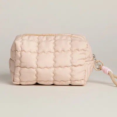 Fashnzfab Solid Quilted Cosmetic Pouch Bag In Sand