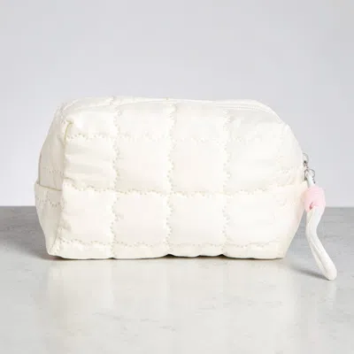 Fashnzfab Solid Quilted Cosmetic Pouch Bag In White