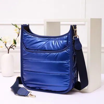 Fashnzfab Solid Quilted Shiny Puffer Crossbody Bag In Blue
