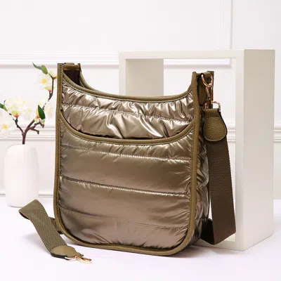 Fashnzfab Solid Quilted Shiny Puffer Crossbody Bag In Gold