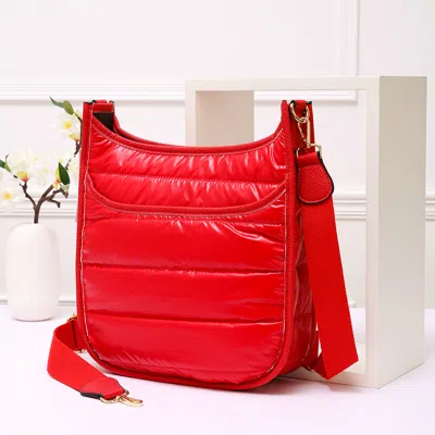 Fashnzfab Solid Quilted Shiny Puffer Crossbody Bag In Red