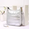 Fashnzfab Solid Quilted Shiny Puffer Crossbody Bag In Silver