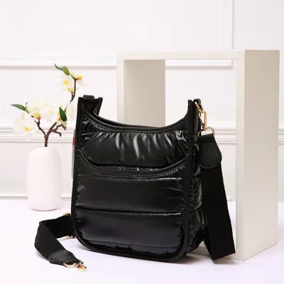 Fashnzfab Solid Quilted Shiny Puffer Mini Crossbody Bag In Black