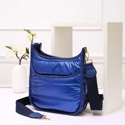 Fashnzfab Solid Quilted Shiny Puffer Mini Crossbody Bag In Blue