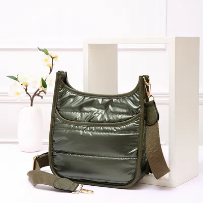 Fashnzfab Solid Quilted Shiny Puffer Mini Crossbody Bag In Green
